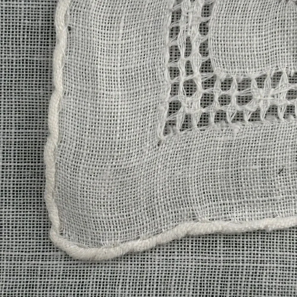 Vintage Linen Drawnwork Wedding Handkerchief Bride Embroidery Cottagecore Granny